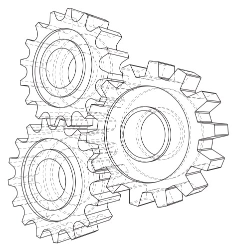 Cogs and gears rendering of 3d wire-frame vector image