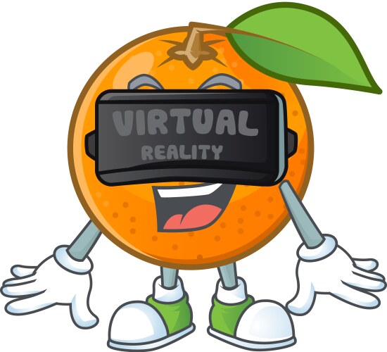 Virtual reality fresh orange with cartoon mascot Vector Image