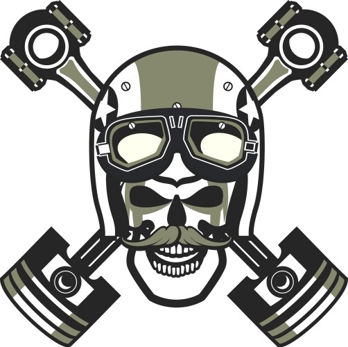 Biker Skull Emblem with Pistons Vector Image
