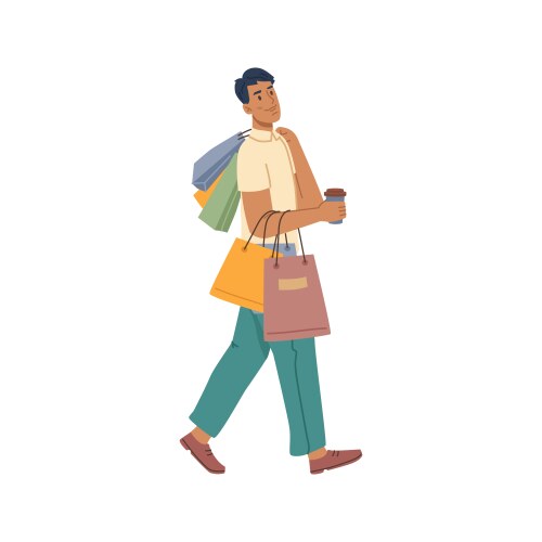 Man with packs shopping bags male purchases vector image