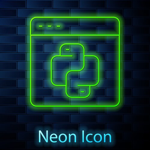 Glowing neon line python programming language vector image