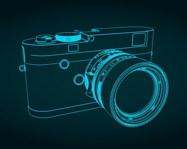 Mirrorless rangefinder camera blueprint vector image