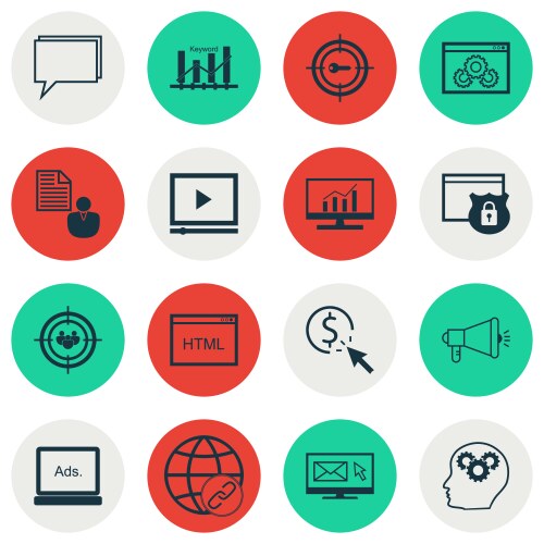 Set of 16 advertising icons includes digital vector image