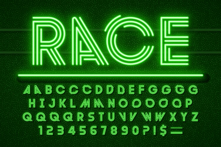 neon light 3d alphabet retro-futuristic original vector image