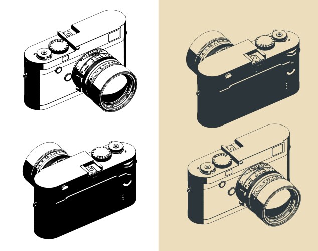 Mirrorless rangefinder camera isometric vector image