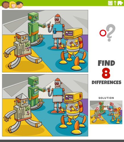 Differences educational game with robots fantasy vector image