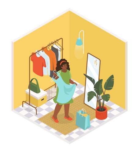 trying on clothes in the dressing room vector image vector image