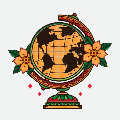 Traditional Globe Flash Tattoo Vector Image