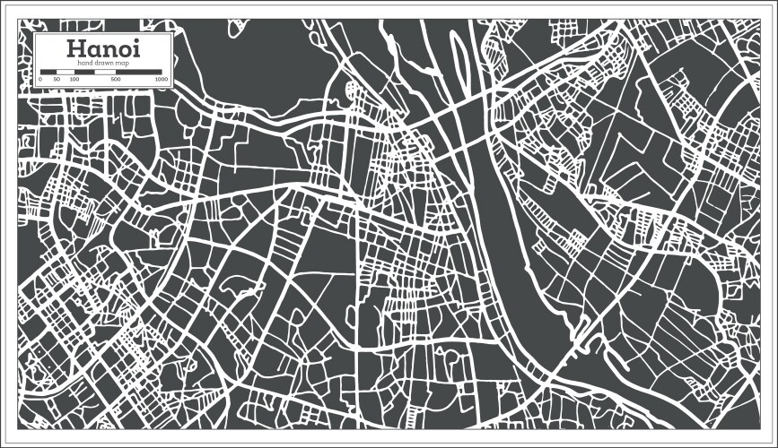 Hanoi City Outline Map - Retro Style Vector Image