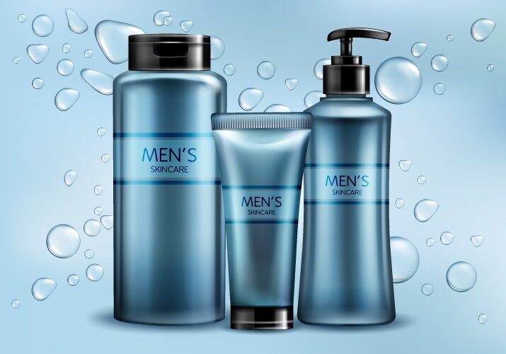 Mens skincare cosmetics line realistic vector image