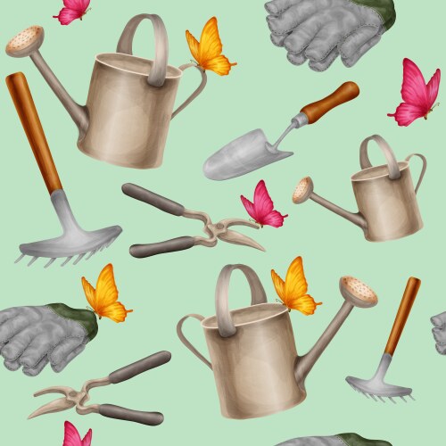 Seamless gardening tools pattern background Vector Image