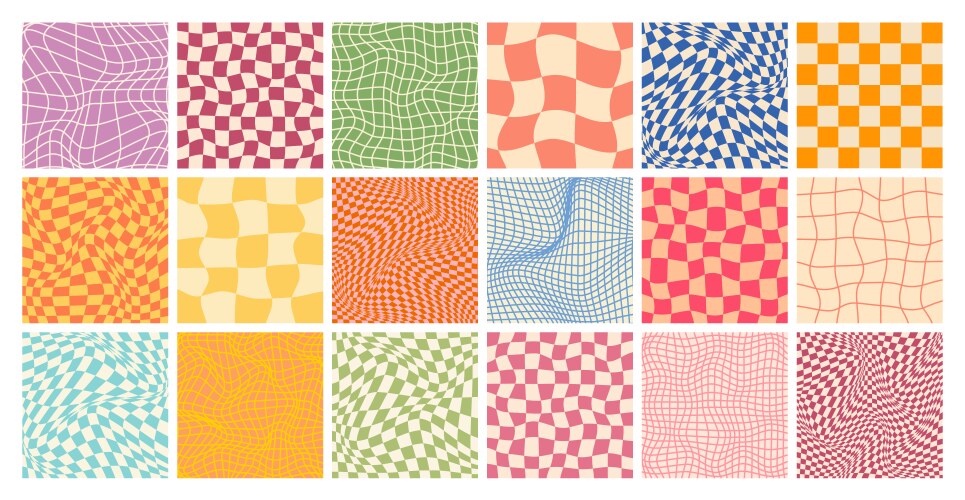 Groovy checkered pattern colorful distorted tiled vector image