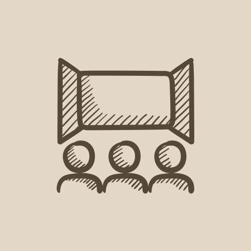 Viewers watching motion picture sketch icon Vector Image