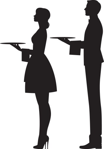 silhouette of a waiter and waitress on white vector image