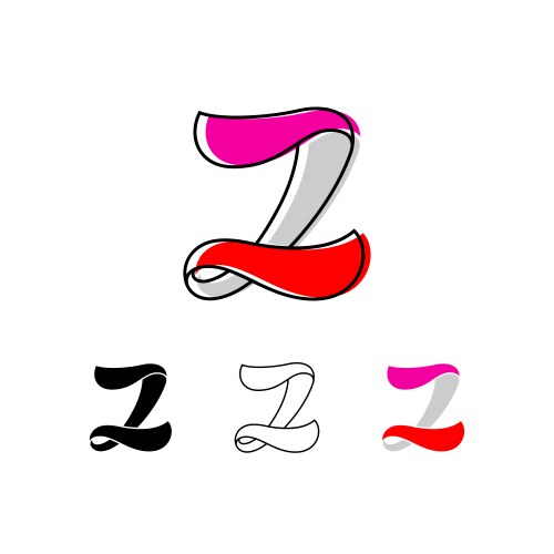 Colored curvy letter z handwritten script alphabet vector image