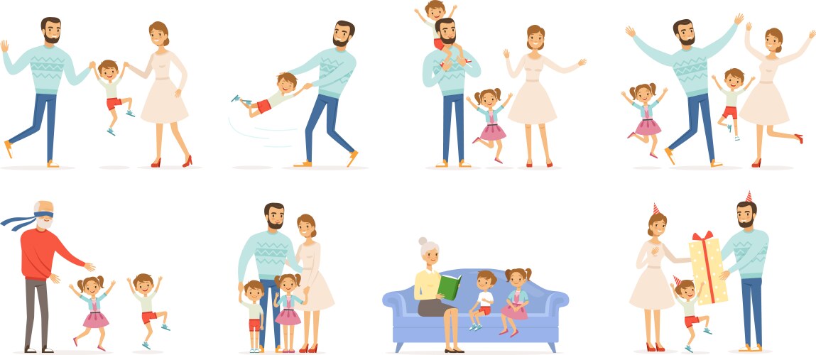 Family characters happy kids with parents vector image