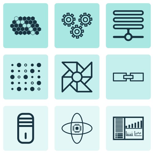 Set of 9 robotics icons includes mainframe hive vector image