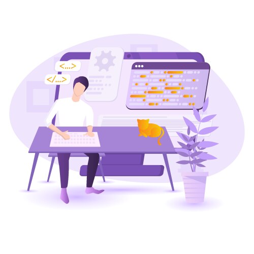 Software programmer typing code or debugging vector image