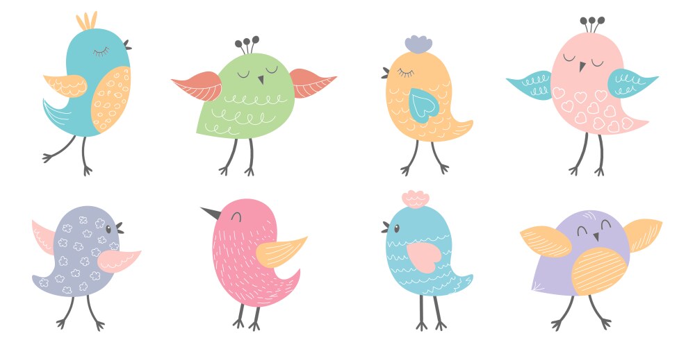 Hand drawn set of cute birds Vector Image