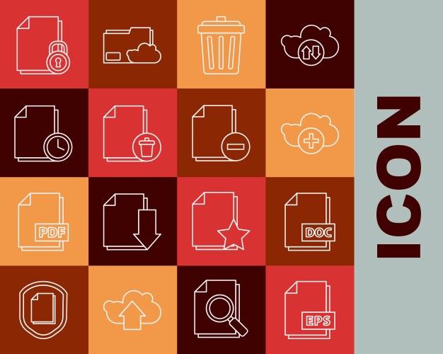Set line eps file document doc add cloud trash vector image