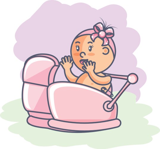 cute girl newborn in baby cart isolated icon vector image