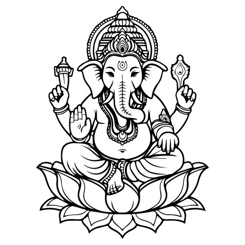 Detailed Ganesha Line Art Vector Image