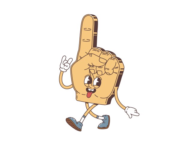 Retro groovy chocolate cake character waving hand Vector Image