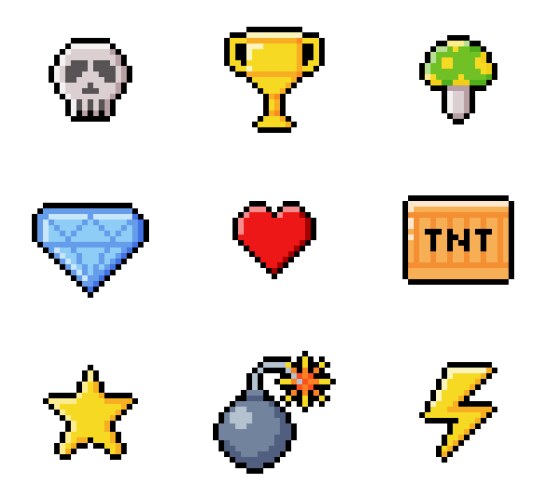 Pixel 8-bit objects and video game style element vector image