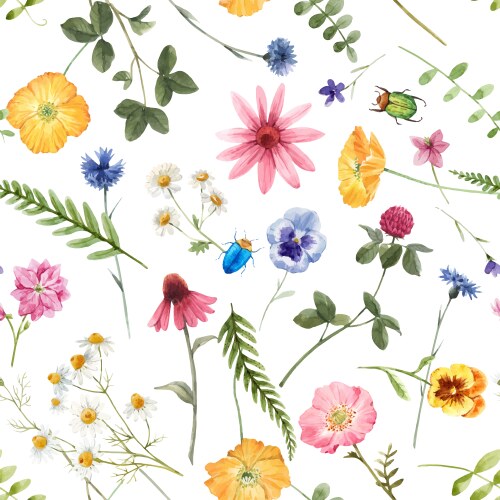 Watercolor Floral Summer Pattern Vector Image