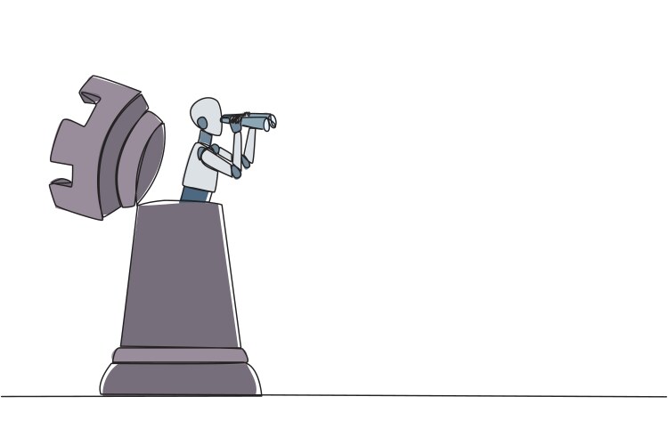 Continuous one line drawing robot jumping over Vector Image