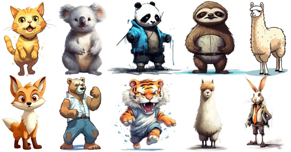 Watercolor set of cute baby bear rabbit tiger Vector Image