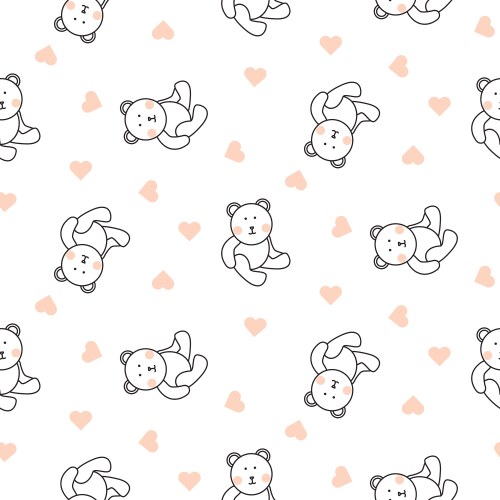 Cute kawaii teddy bear seamless pattern coloring Vector Image
