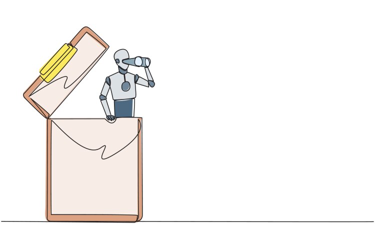 Single continuous line drawing smart robot Vector Image