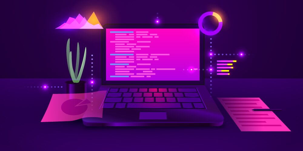 Software development web coding on laptop vector image