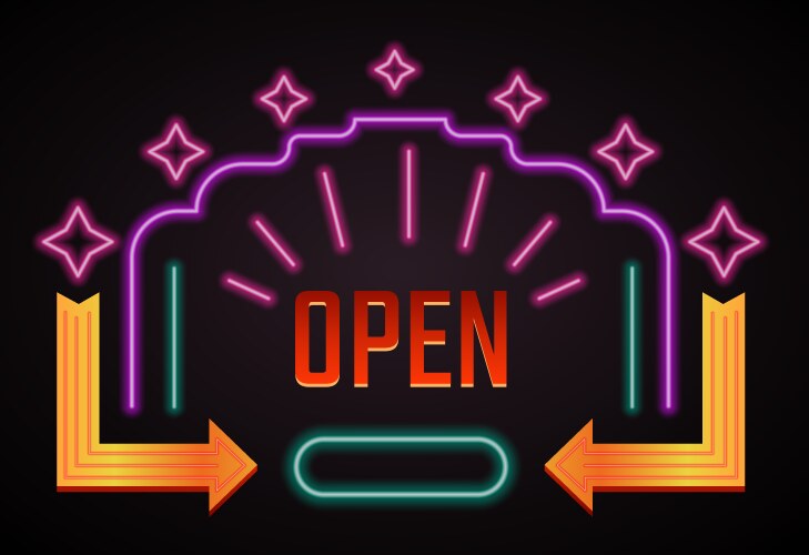 open signs with arrows and neon lights banner vector image