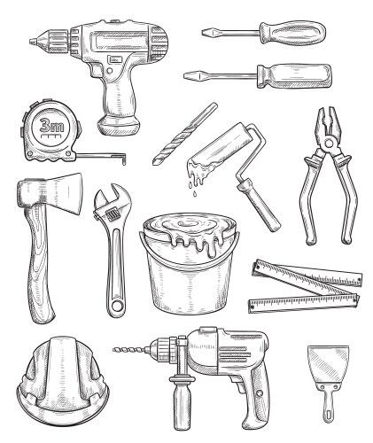 Construction & Repair Tool Set Sketch Vector Image
