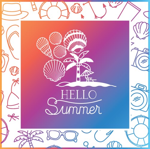 Hello summer label with colorful frame vector image