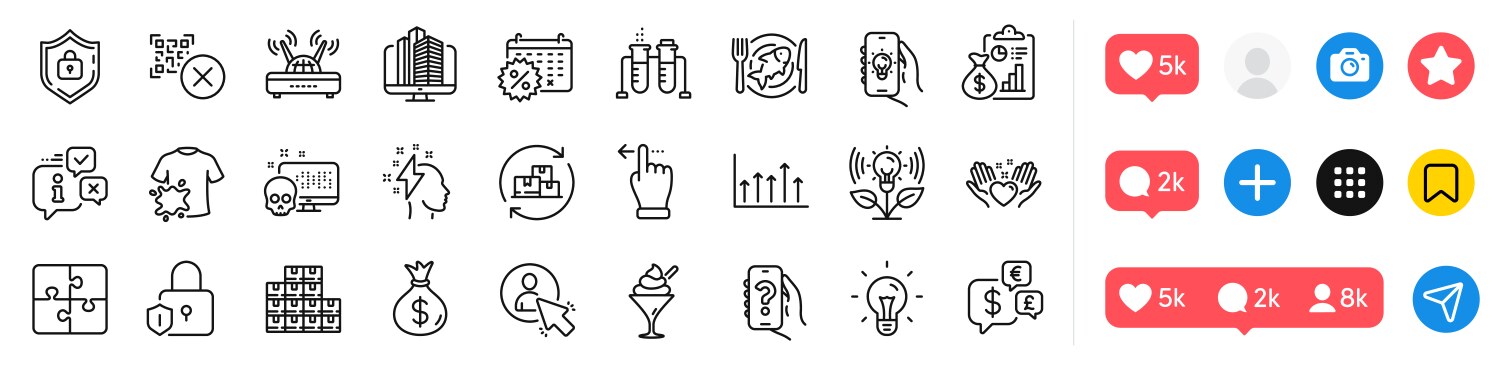 Puzzle qr code and touchscreen gesture line icons vector image