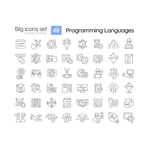 Programming languages linear icons set vector image