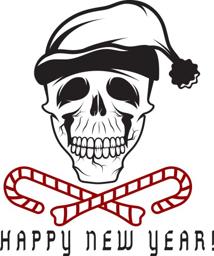 Skull with Candy Cane and Santa Hat Vector Image