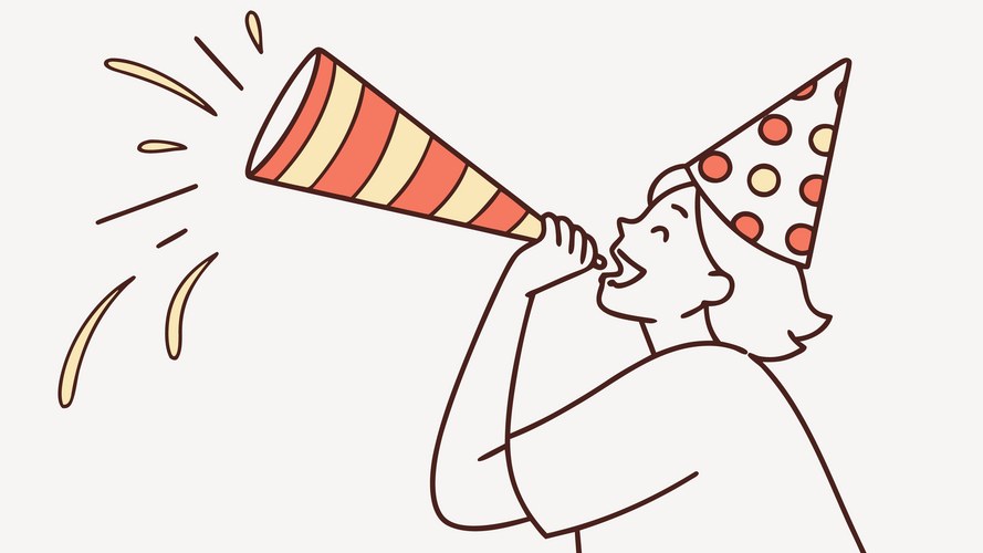 Man Blowing Party Horn - Festive Celebration Vector Image