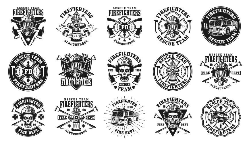Vintage monochrome firefighting labels set Vector Image