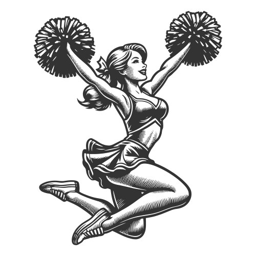Pin-up style cheerleader engraving sketch Vector Image