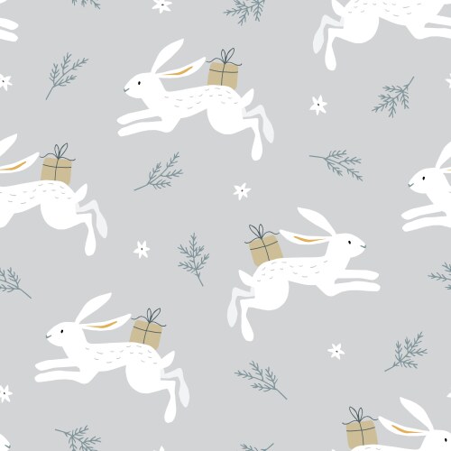 Cute kawaii rabbit with bag seamless pattern Vector Image