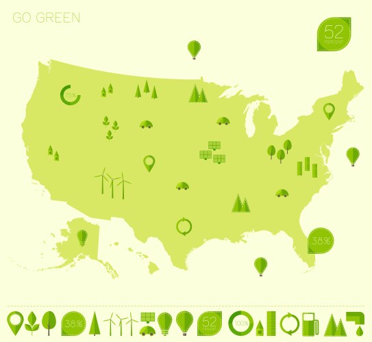 high detailed united states map ecology eco icons vector