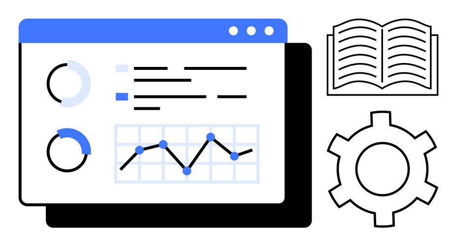 Data analysis display with chart open book vector image