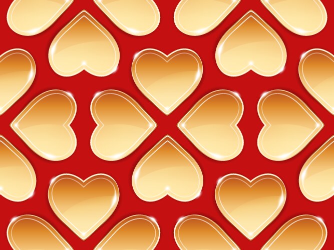 golden hearts on red seamless pattern vector image