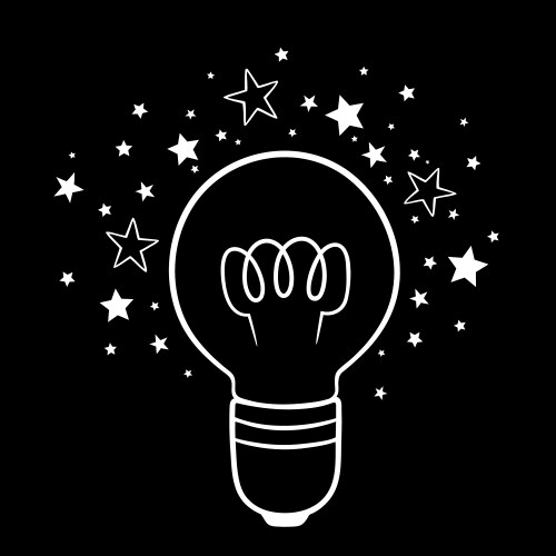 Cute round glowing glass light bulb on black Vector Image