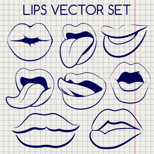 Lip Silhouettes - Ball Pen Icons Vector Image