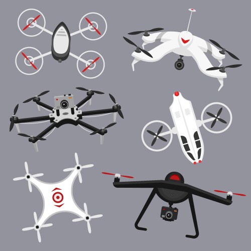 set of modern air drones and remote control vector image